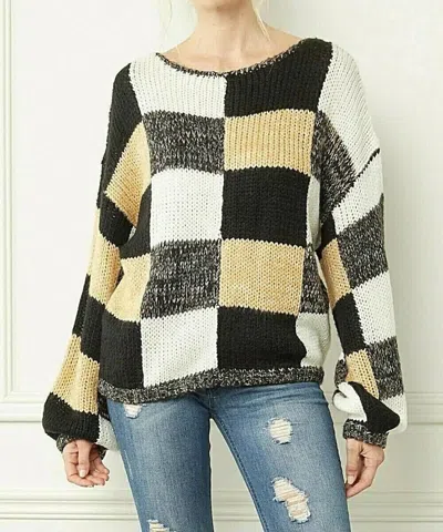 Entro Checkered Plaid Sweater In Black Multi