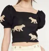 Entro Cheetah Knit Top In Black In Black