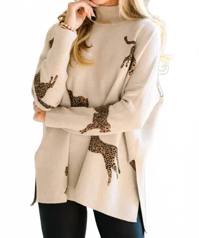 Entro Cheetah Print Mock Neck Sweater In Oatmeal In White