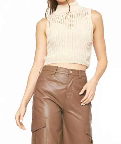 Entro Chenille Mock Neck Sweater Top In Natural In White