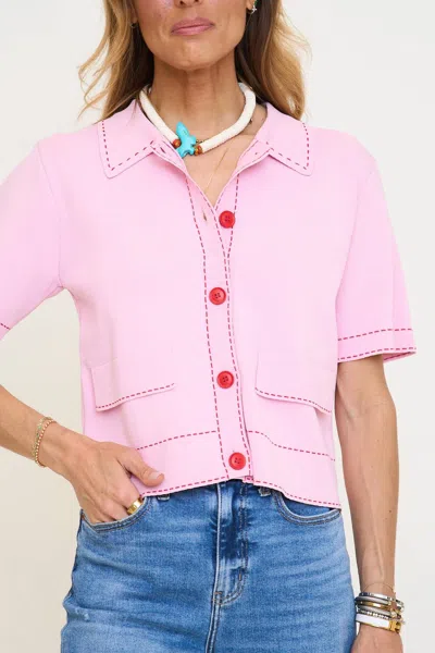 Entro Cherry Stitch Cardigan Top In Light Pink