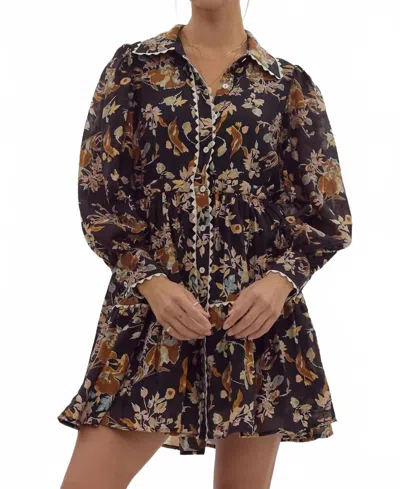 Entro Cheryl Mini Dress In Black Floral In Brown