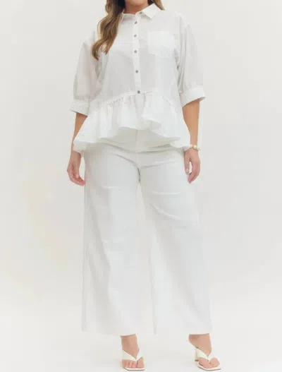 Entro Chic Ruffle Hem Button-up Blouse - Plus In White