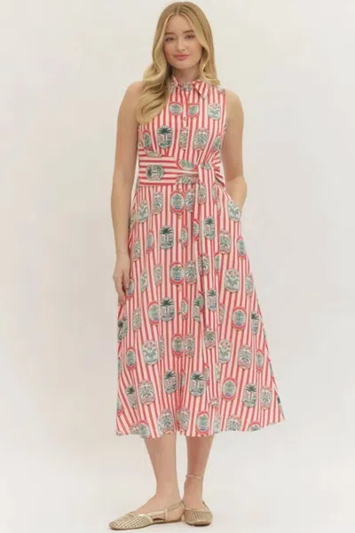 Entro Ciao Bella Midi Dress In Red In Multi
