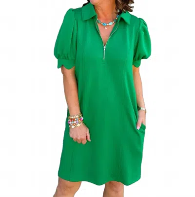 Entro City Puff Sleeve Dress In Emerald In Green