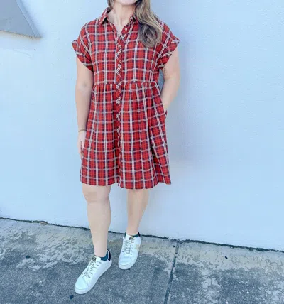 Entro Classic Charm Plaid Mini Dress In Red In Multi