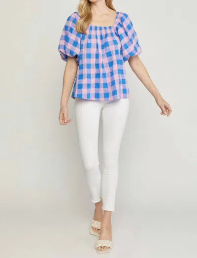 Entro Clear Vision Gingham Top In Blue & Pink In Multi