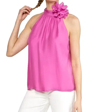 Entro Colette Flower Accent Halter Top In Rose In Pink