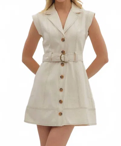 Entro Solid Sleeveless Belted Mini Dress In White In Multi