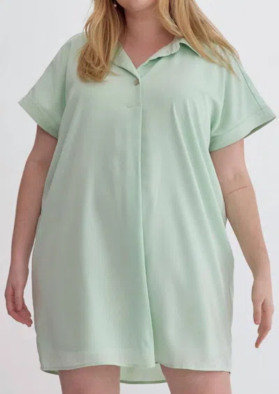 Entro Collared Basic Dress In Mint In Green