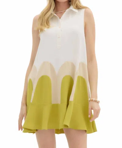 Entro Collared Colorblock Arch Dress In Green In White