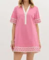 Entro Collared Mini Dress In Pink & Cream In Pink