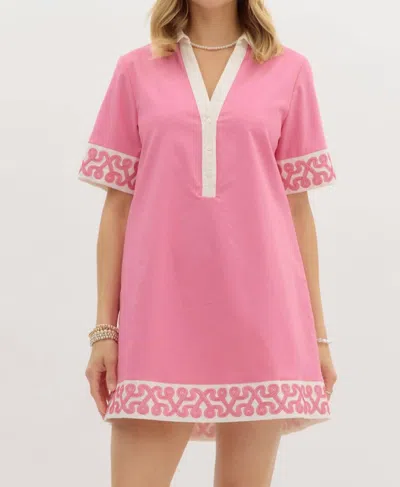 Entro Collared Mini Dress In Pink & Cream