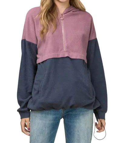 Entro Color Block Hooded Sweatshirt In Mauve/blue In Multi