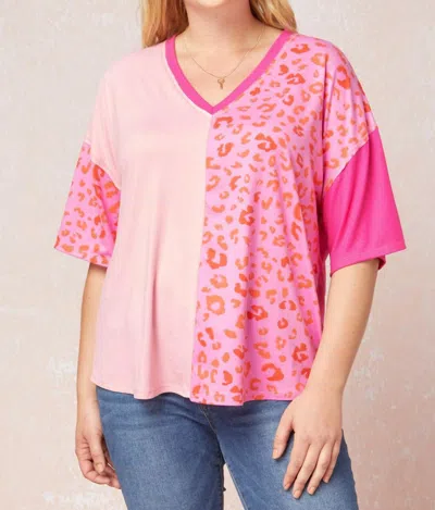 Entro Color Block Leopard Top In Pink