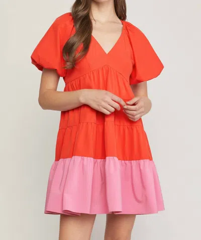 Entro Color Block Mini Dress In Red