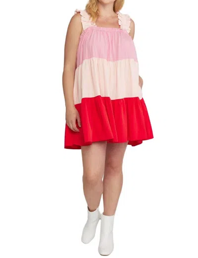 Entro Color Block Tiered Dress - Plus In Pink Mix In Multi