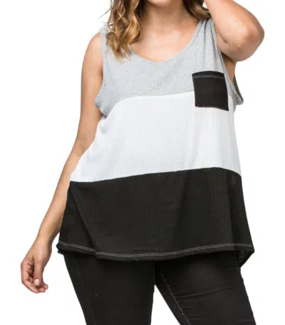 Entro Color Block Waffle Knit Tank Top In Black White Grey