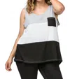 Entro Color Block Waffle Knit Tank Top In Black White Grey In Multi