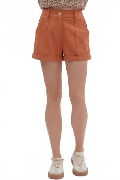 Entro Colored Cuff Shorts In Terracotta In Animal Print