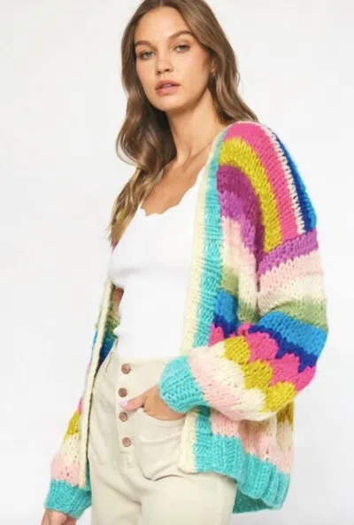 Entro Colorful Open Front Cardigan In Multicolor In Beige