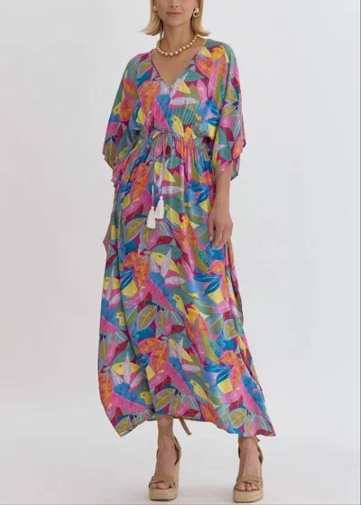 Entro Colorful Print V-neck Maxi Dress In Multi