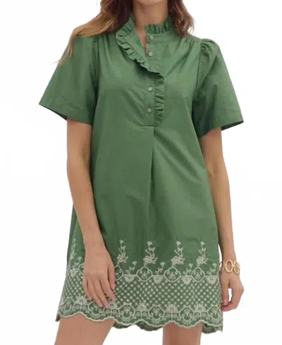 Entro Contrast Embroidered Floral Dress In Green