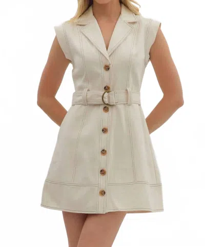Entro Contrast Stitch Belted Mini Dress In Ecru In White