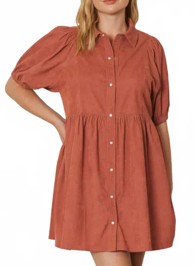 Entro Corduroy Dress In Terracotta In Brown