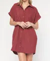 Entro Corduroy Shirt Dress In Merlot In Red