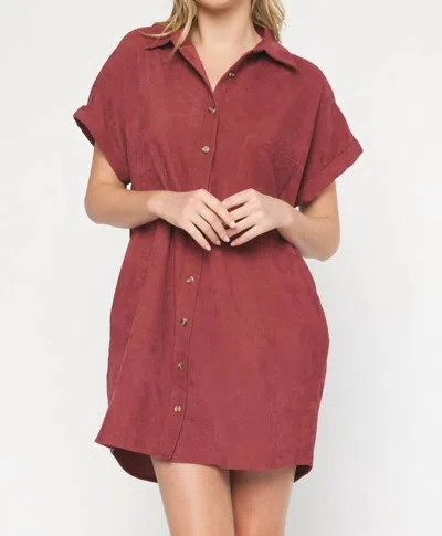 Entro Corduroy Shirt Dress In Merlot In Red