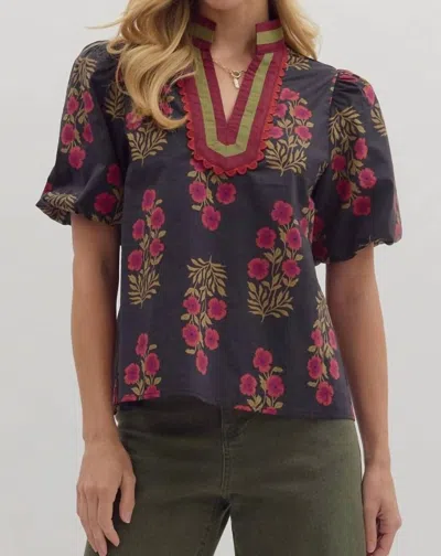 Entro Cranberry Blooms Blouse In Blue
