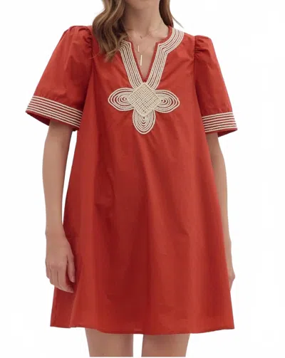 Entro Cream Rope Embroidered Mini Dress In Brick In Red