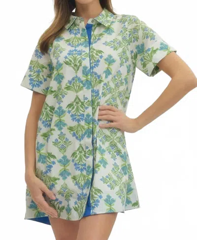 Entro Creamy Spring Floral Short Sleeve Dress In Green