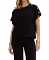 Entro Crew Neck Gold Button Pullover Blouse In Black In Black