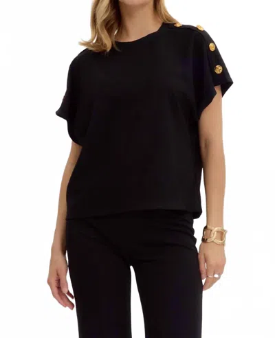Entro Crew Neck Gold Button Pullover Blouse In Black