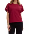 Entro Crew Neck Gold Button Pullover Blouse In Cherry In Red