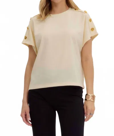 Entro Crew Neck Gold Button Pullover Blouse In Ecru In Neutral