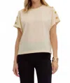Entro Crew Neck Gold Button Pullover Blouse In Ecru In White