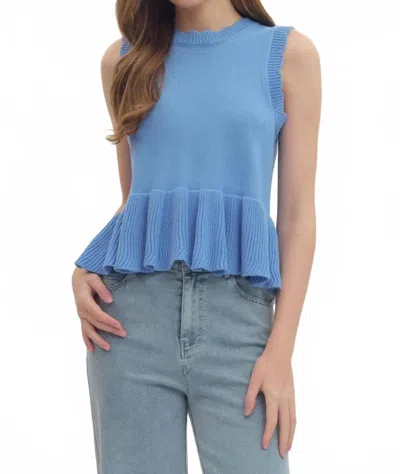 Entro Crewneck Sleeveless Peplum Top In Chambray In Blue