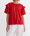 Entro Textured Puff Sleeve Top In Red