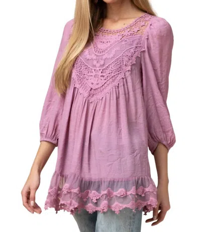 Entro Crochet Lace Embroidered Top In Mauve In Multi