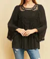 Entro Crochet Lace Flare Sleeve Top - Plus In Black
