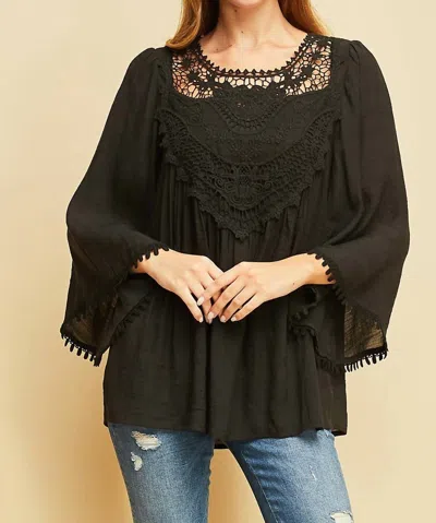 Entro Crochet Lace Flare Sleeve Top - Plus In Black