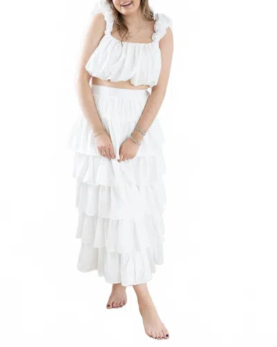 Entro Crop Top & Skirt Set In White