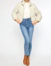 Entro Cropped Puffer Zip-up Jacket In Cream In White