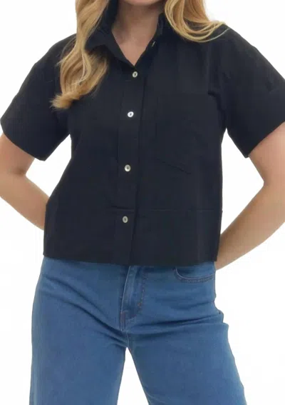 Entro Cropped Ruffle Neck Top In Black In Multi