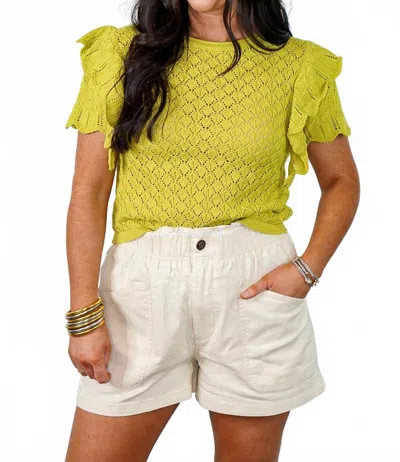 Entro Cropped Sweater With Ruffled Shoulder In Lime Green