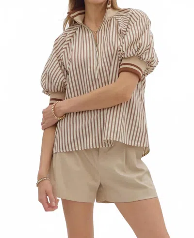 Entro Crush Stripe Blouse In Cappuccino In Neutral