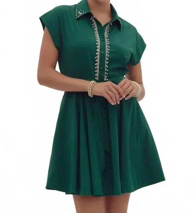 Entro Crystal Embellished Mini Dress In Hunter Green